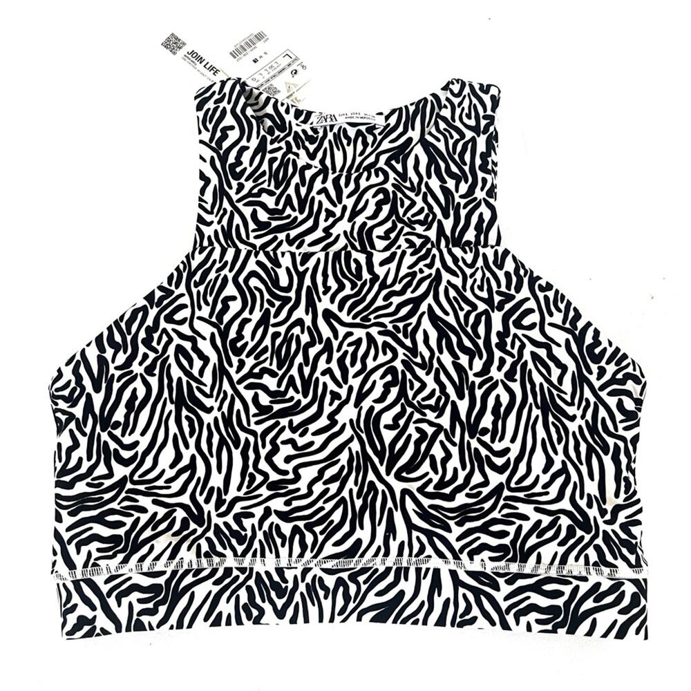 Zara Abstract Print Sleeveless Crop Top Top